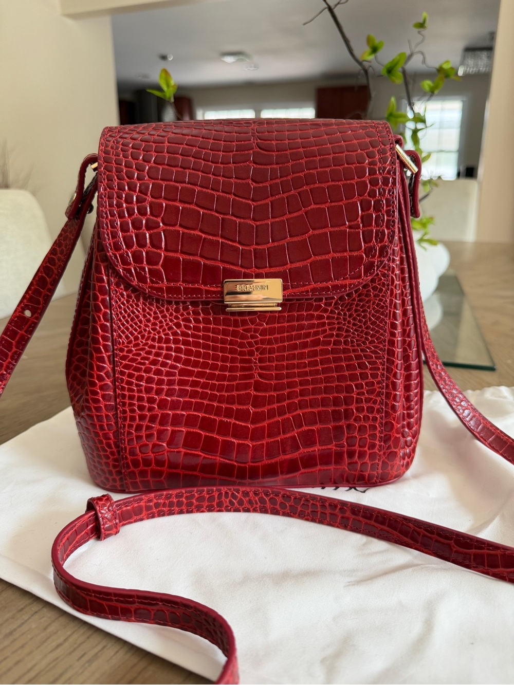 Brahmin Red Croc-Embossed Leather Crossbody